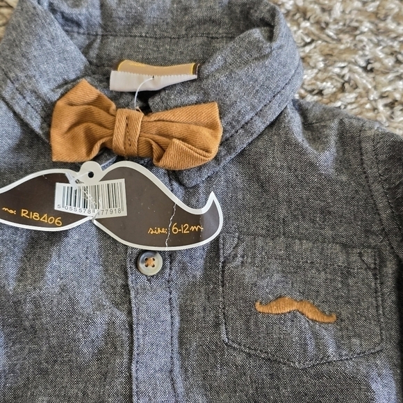 Little Gent 6-12 Months Baby Boys Gray Dress Shirt Bodysuit Long Sleeve - Picture 5 of 7
